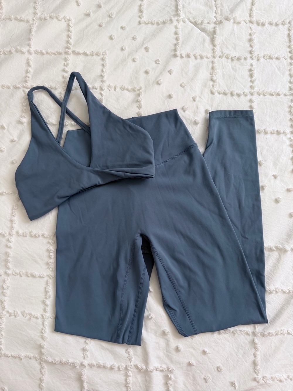 Aoxjox Steel Blue Twist Sports Bra & High-Waisted Leggings Set | XS